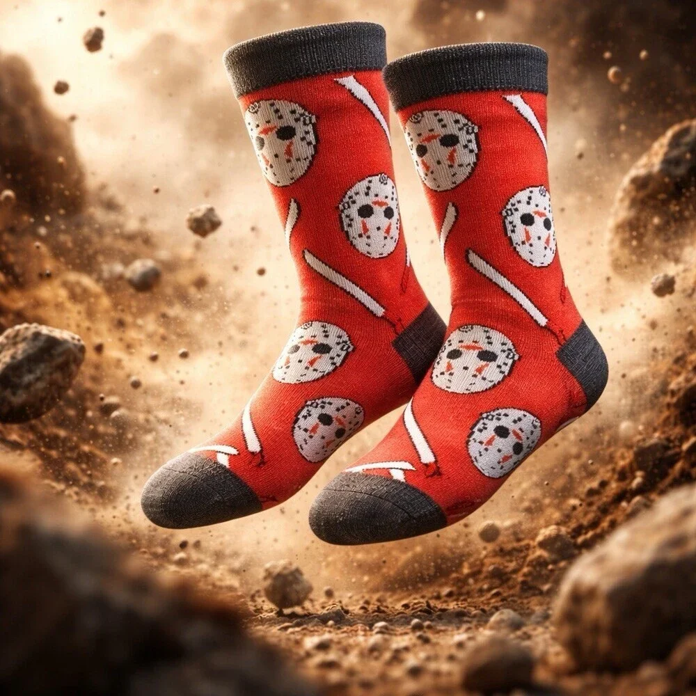 NWOT Men’s Novelty Socks Trendy Cartoon Anime Halloween Friday 13” - Fits 9-11